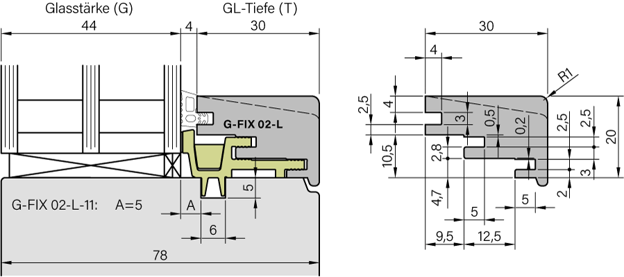 Glasleiste Standard - 5 mm ueberfaelzt - IV68 24mm