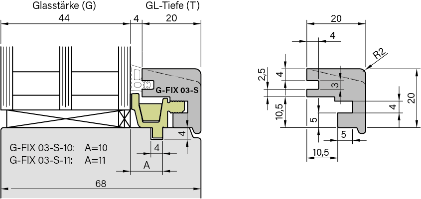 Glasleiste Standard - IV68 24mm